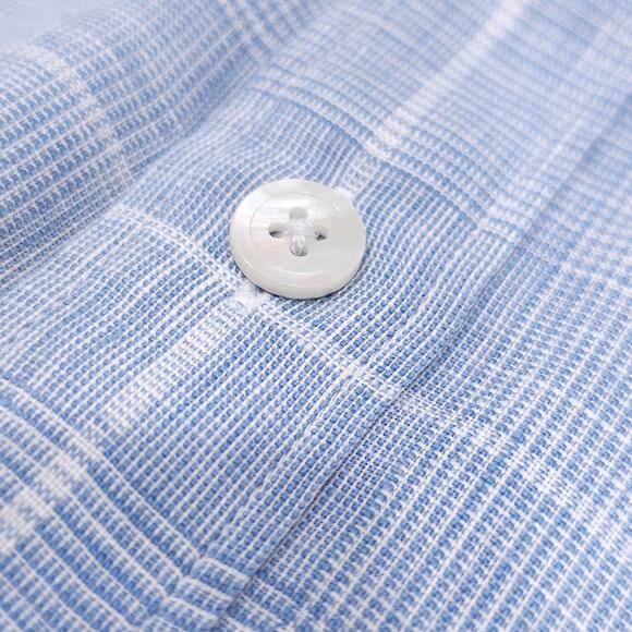 TODD SNYDER Linen Casual Button Down Shirt Light Blue Plaid Lightweight Sz XL - Picture 6 of 13